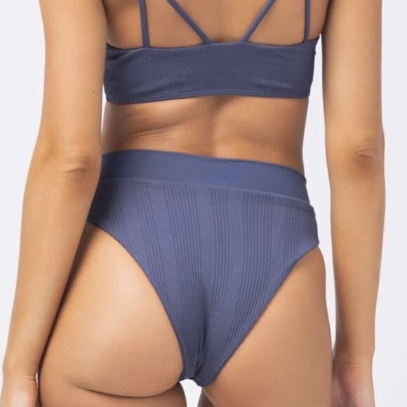 NWT New! L*Space Pointelle Rib Court Bikini Swim Bottom Slate Blue Small Beach - Picture 2 of 10